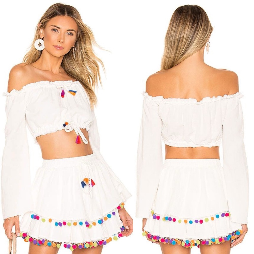 Majorelle Calypso cotton off the shoulder crop top in ivory size S small Revolve